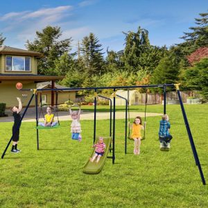 7-in-1 Stable A-shaped Outdoor Swing Set for Backyard  |   Swing & Playsets Outdoor Play Swing & Playsets