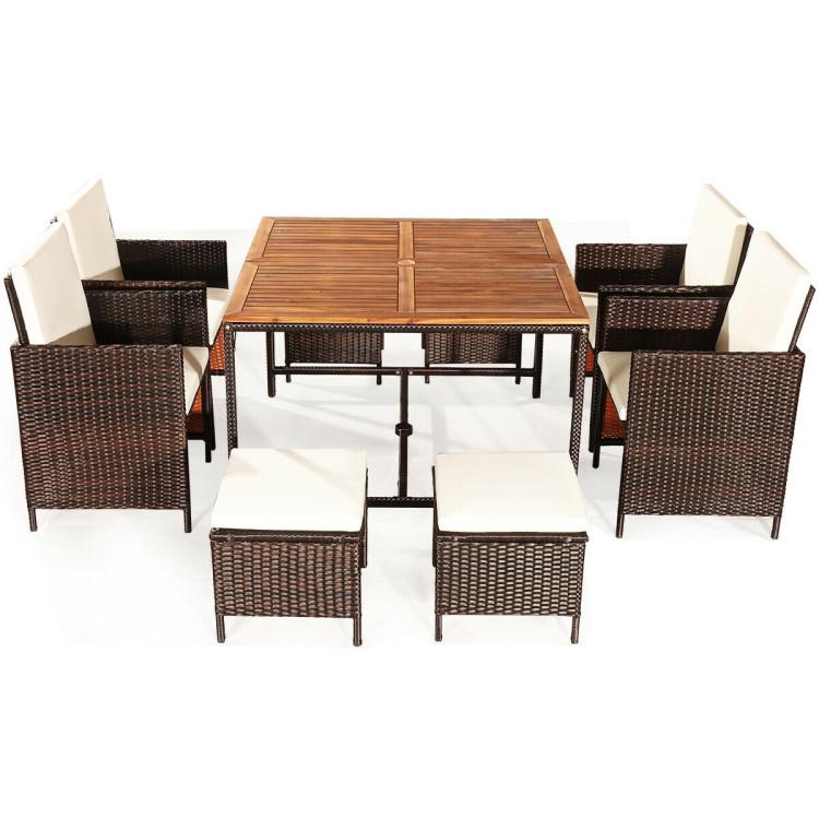 9 Pieces Patio Rattan Dining Cushioned Chairs Set White |   Patio Dining Sets Outdoor & Patio Furniture Patio Dining Sets