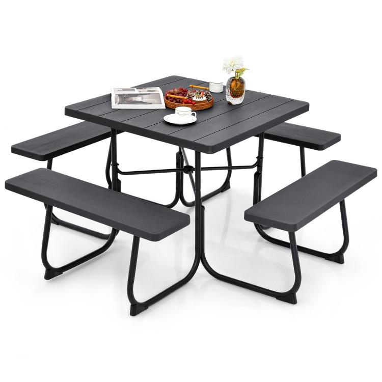 Outdoor Picnic Table with 4 Benches and Umbrella Hole Black |   Patio Tables Outdoor & Patio Furniture Black